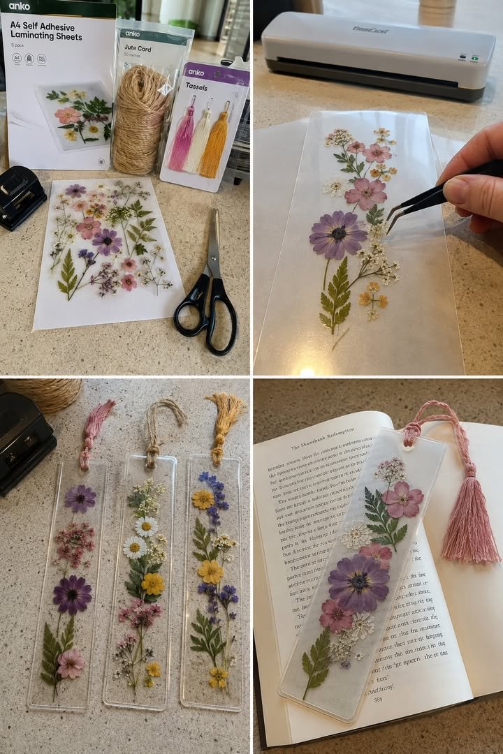 DIY Pressed Flower Laminated Bookmarks