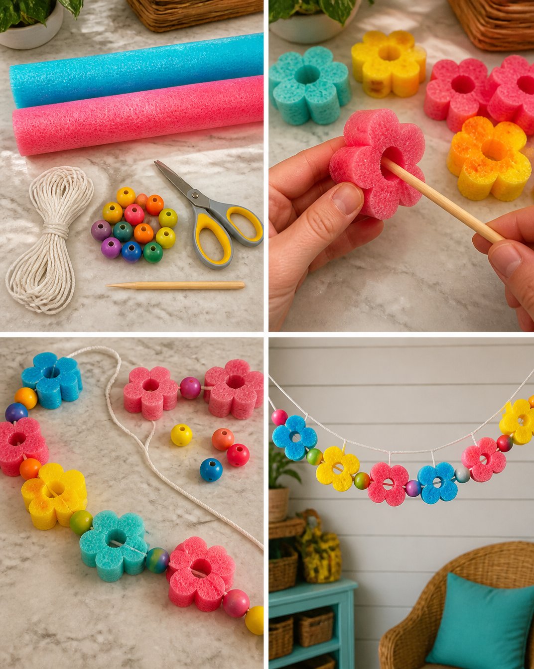 DIY Colorful Pool Noodle Flower Garland 19 Colorful Pool-Noodle Flower Garland
