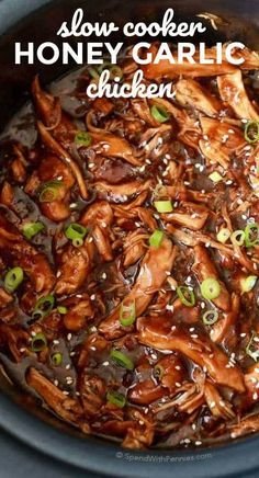 Sweet & Sticky Slow Cooker Honey Garlic Chicken Recipe | Crockpot chicken recipes honey garlic, Easy crockpot honey garlic chicken, How to make honey garlic chicken in crockpot