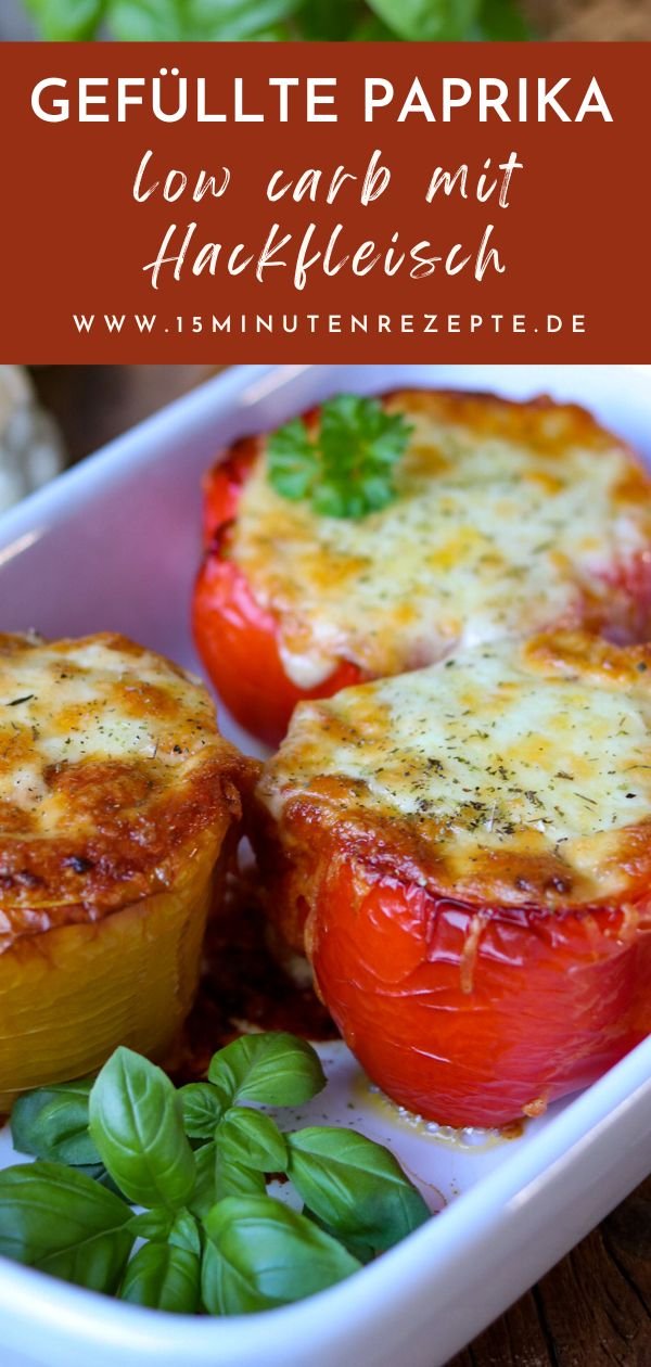 gefüllte Paprika aus dem Ofen - Low Carb Rezept mit Hackfleisch