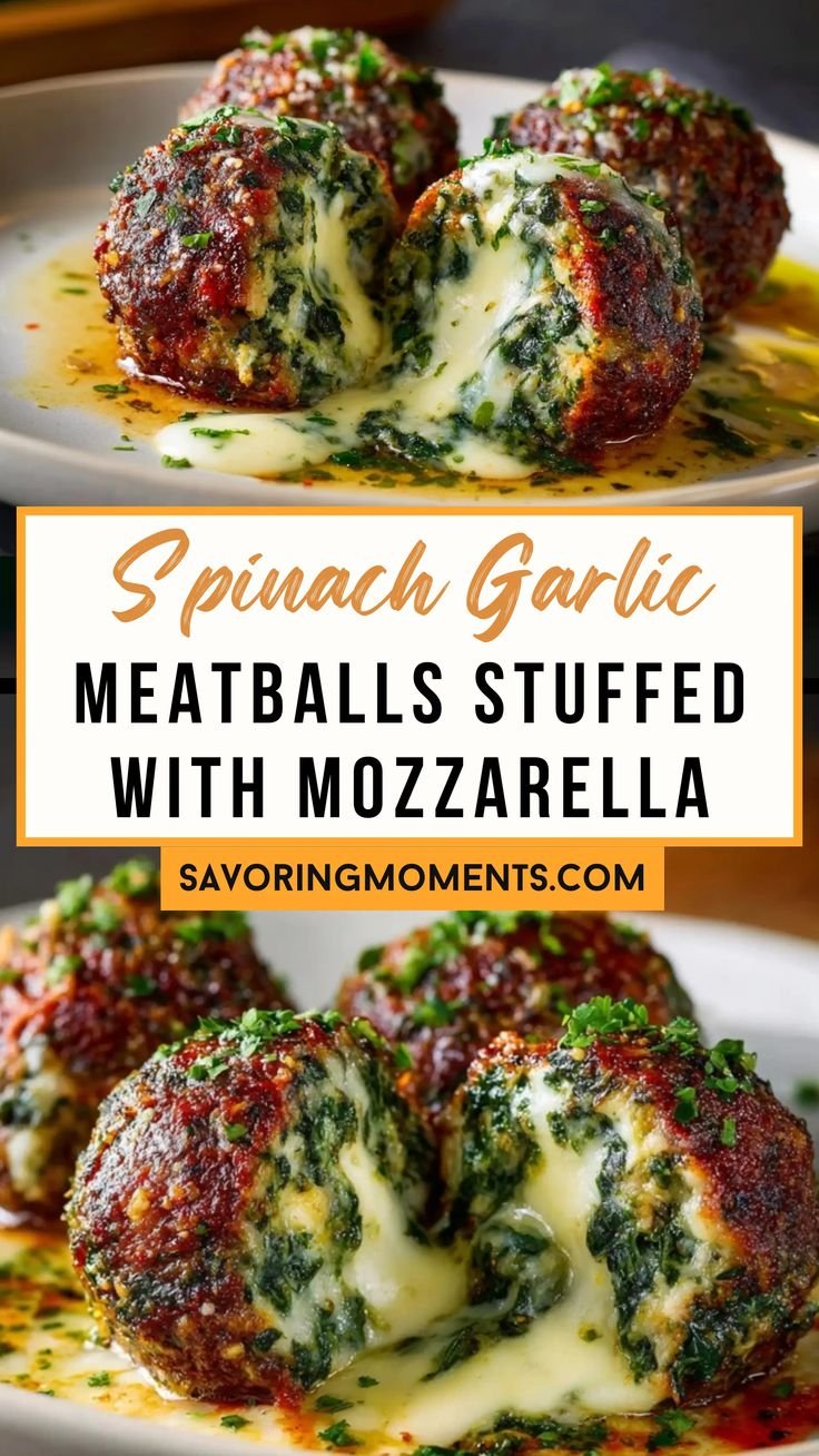 Spinach Garlic Meatballs Stuffed with Mozzarella – A Cheesy Twist on Classic Comfort Food