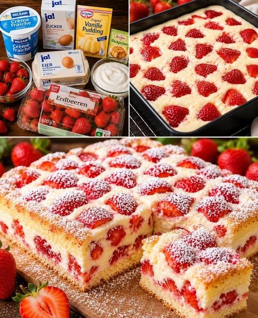Erdbeerkuchen mit Vanillepudding