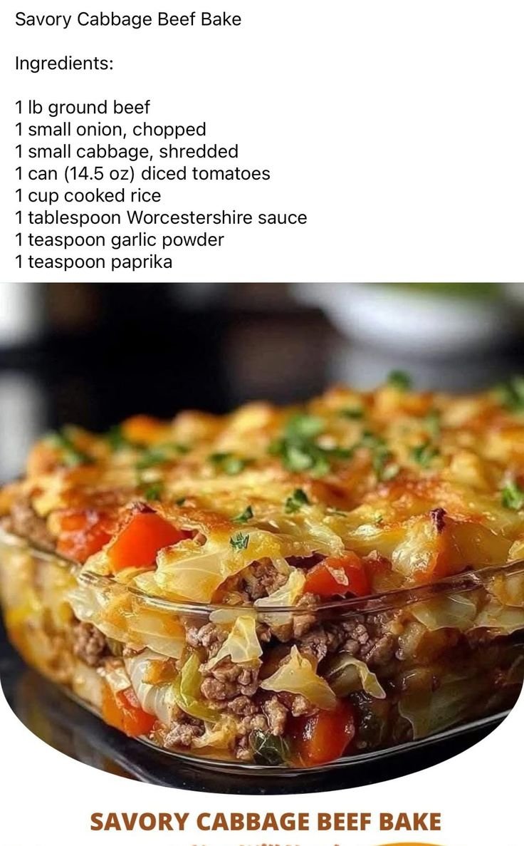 Savory cabbage beef | Cabbage and beef casserole recipes, Homemade cabbage beef bake recipe, Southern style cabbage beef bake