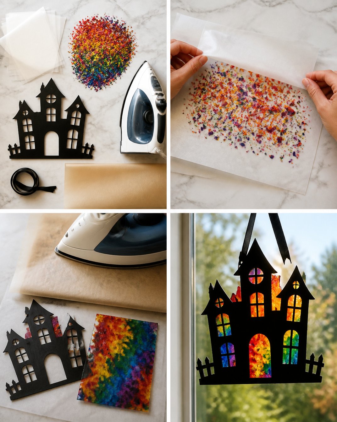 Rainbow Crayon Haunted House Suncatcher 5 Rainbow Crayon Haunted House Suncatcher