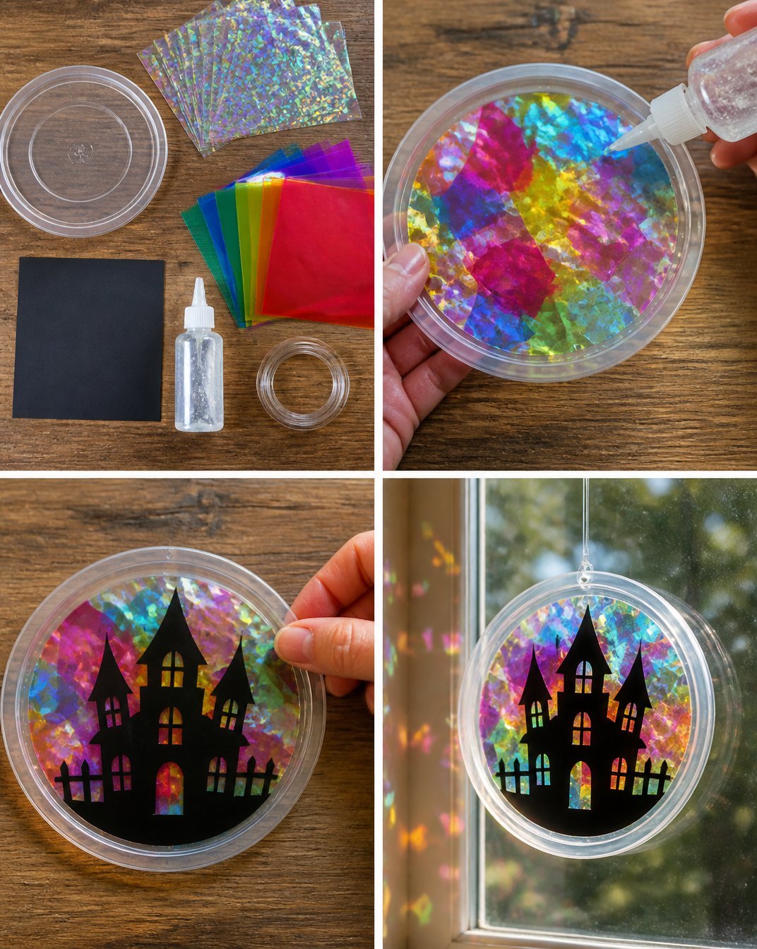 Holographic Haunted House Window Suncatcher for Halloween Decor 19 Holographic Haunted House Suncatcher
