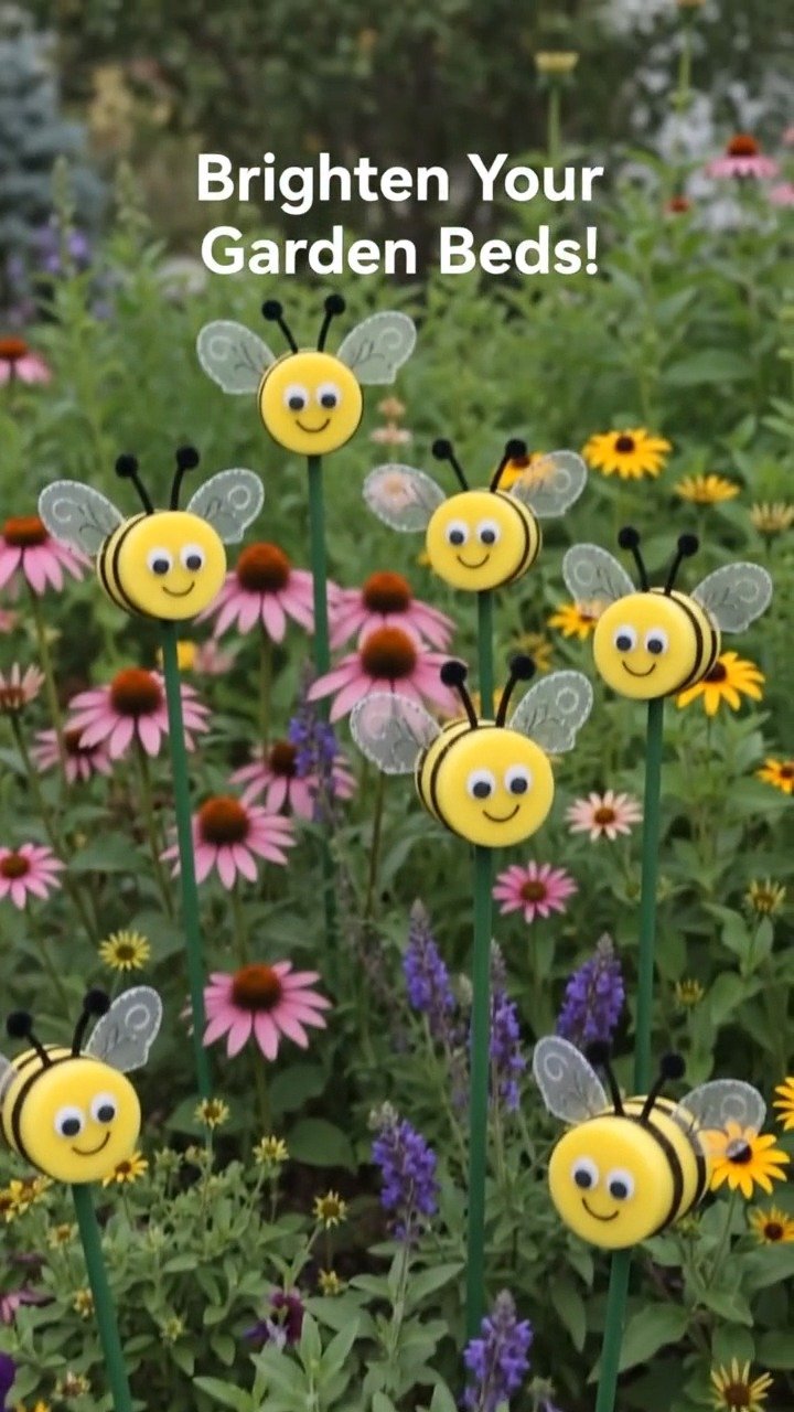 Yellow pool noodle slices become cheerful bumble bee garden stakes with striped tape, mesh wings, and playful googly eyes. A fun project to try this weekend. #BumbleBeeStakes #PoolNoodleCraft #DIYGard 11 Yellow pool noodle slices become cheerful bumble bee garden stakes with striped tape, mesh wings, and playful googly eyes. A fun project to try this weekend. #BumbleBeeStakes #PoolNoodleCraft #DIYGard