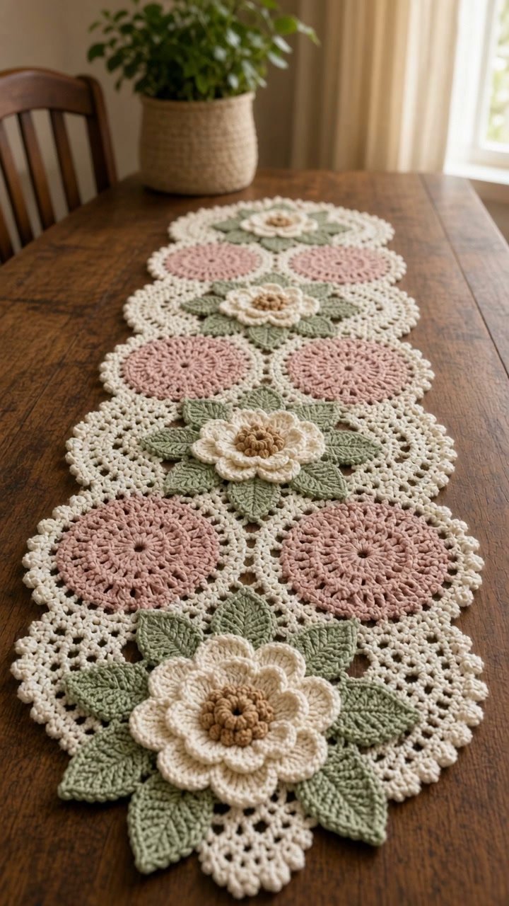 Crochet Table Runner: Rose Wave Design for Elegant Decor
