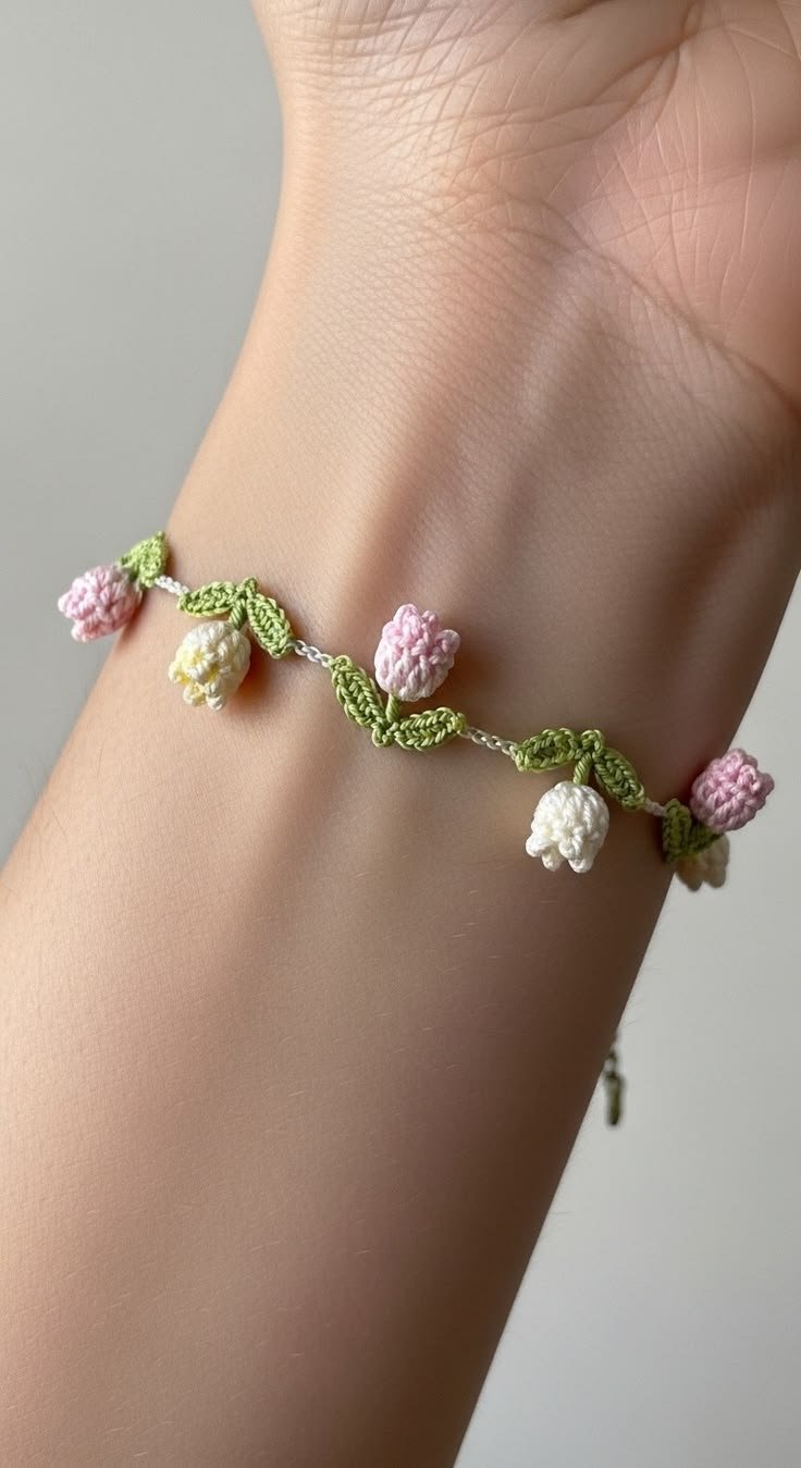 Delicate Crochet Tulip Bud Bracelet Pattern: DIY Floral Wristwear