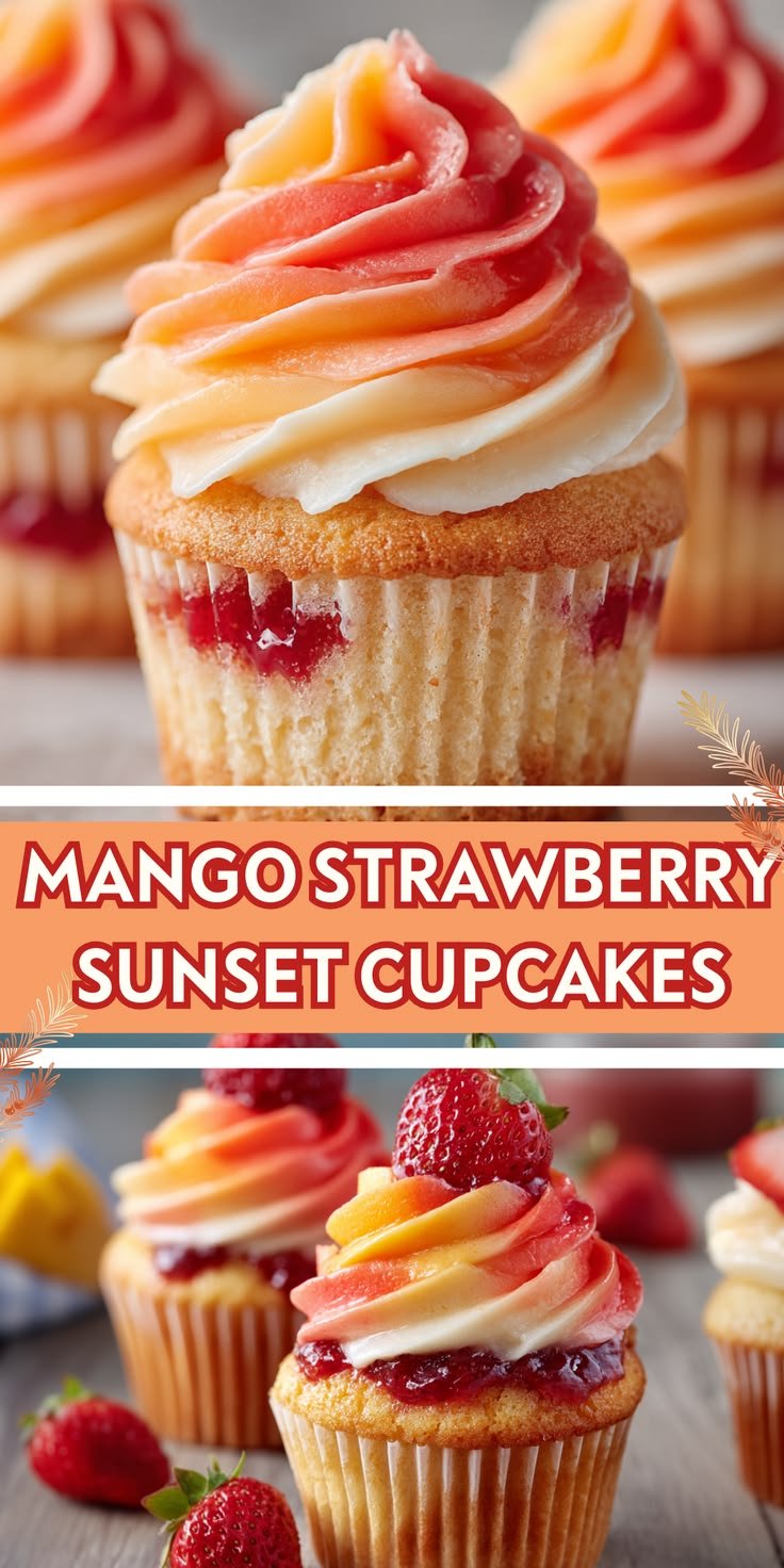 Mango Strawberry Sunset Cupcakes