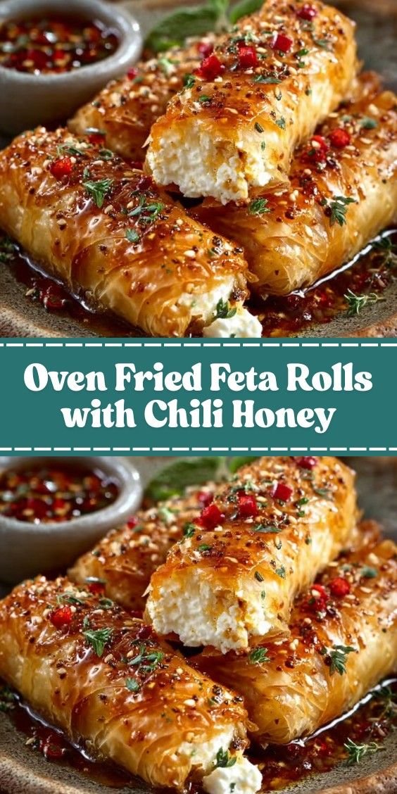 Oven Fried Feta Rolls with Chili Honey