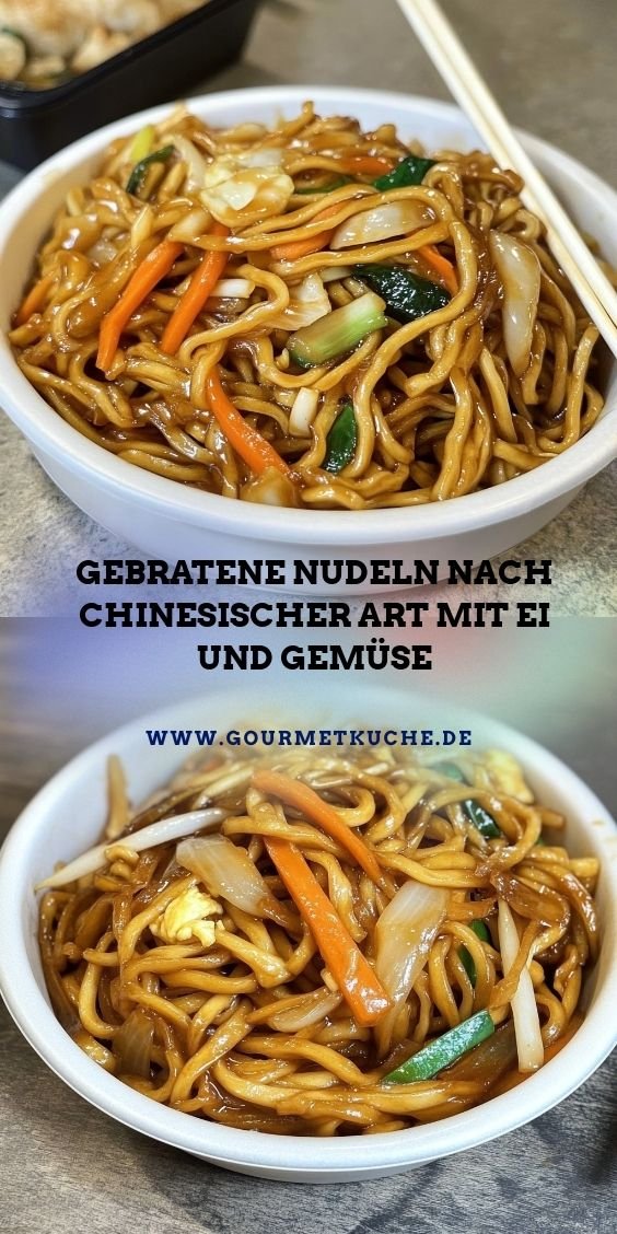 Gebratene Nudeln nach chinesischer Art mit Ei und Gemüse