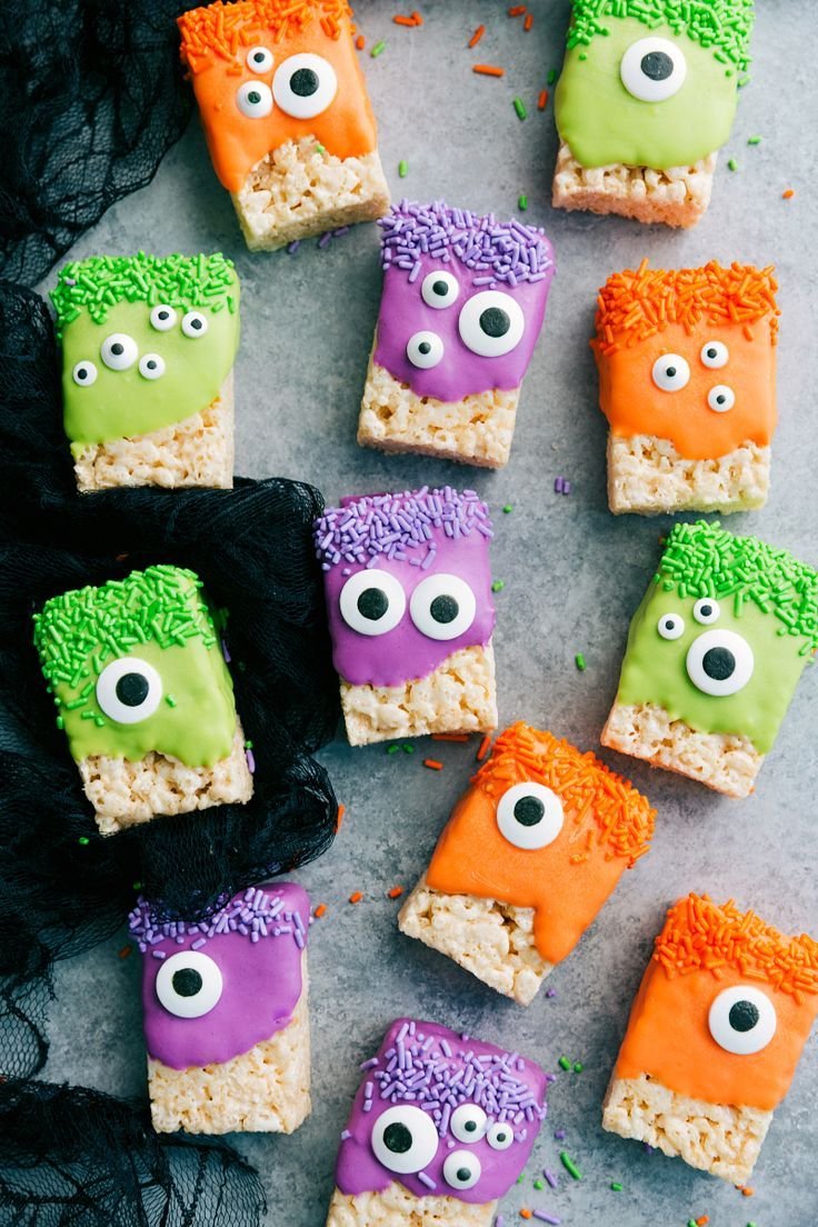 Frankenstein rice krispie treats | How to make frankenstein rice krispies, Halloween frankenstein rice krispies, Halloween rice krispy treats