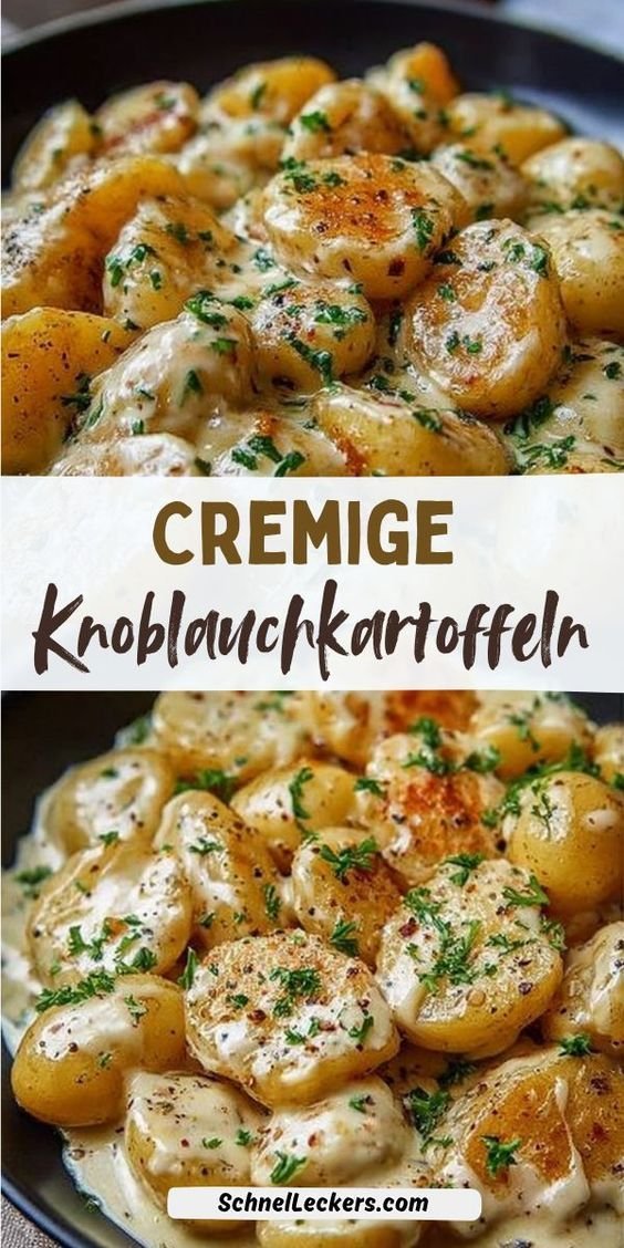 Kartoffeln mit cremiger Knoblauchsoße einfach zubereiten. - schnelleckers