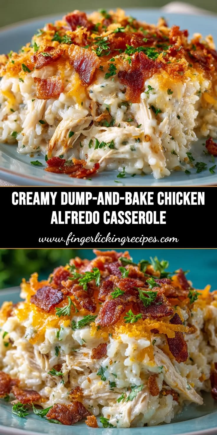 Dump-and-Bake Chicken Alfredo Rice Casserole (The Ultimate Creamy Recipe)