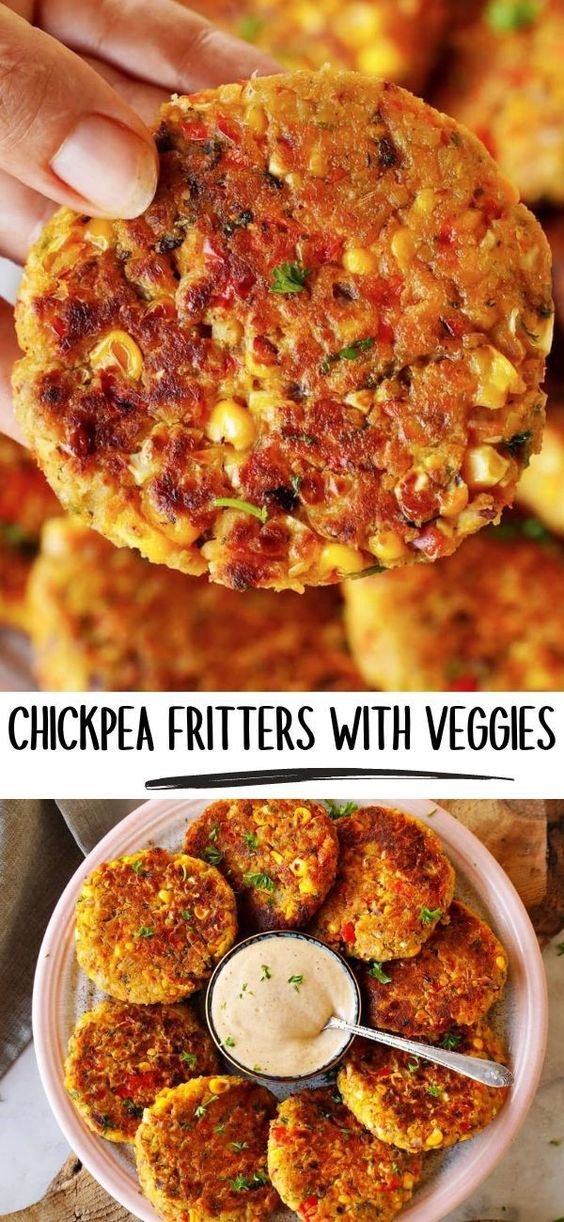 Chickpea Fritters with Veggies - High Protein Vegan Snack Recipe | Vegan Chickpea Veggie Patties, Chickpea Corn Patties, Vegan Fritters