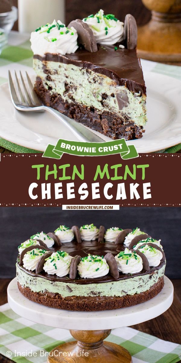 Mint cheesecake recipes | Thin mint cheesecake with brownie crust, St. Patrick’s Day cheesecake, cheesecake flavors