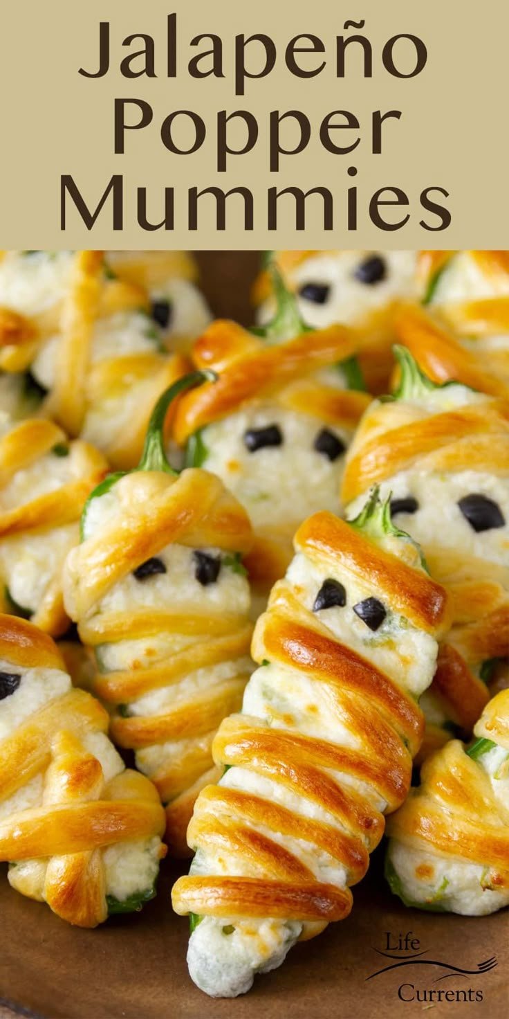 Jalapeno Popper Mummies for Spooky Halloween Appetizers | Halloween appetizers jalapeno poppers, Party finger foods, Party appetisers