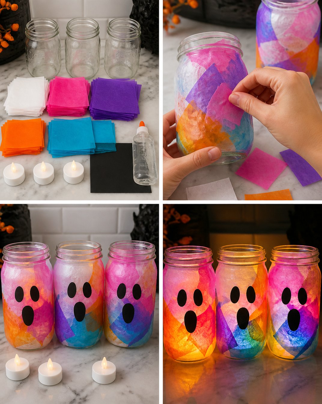 Rainbow Glow Ghost Mason Jar Lanterns