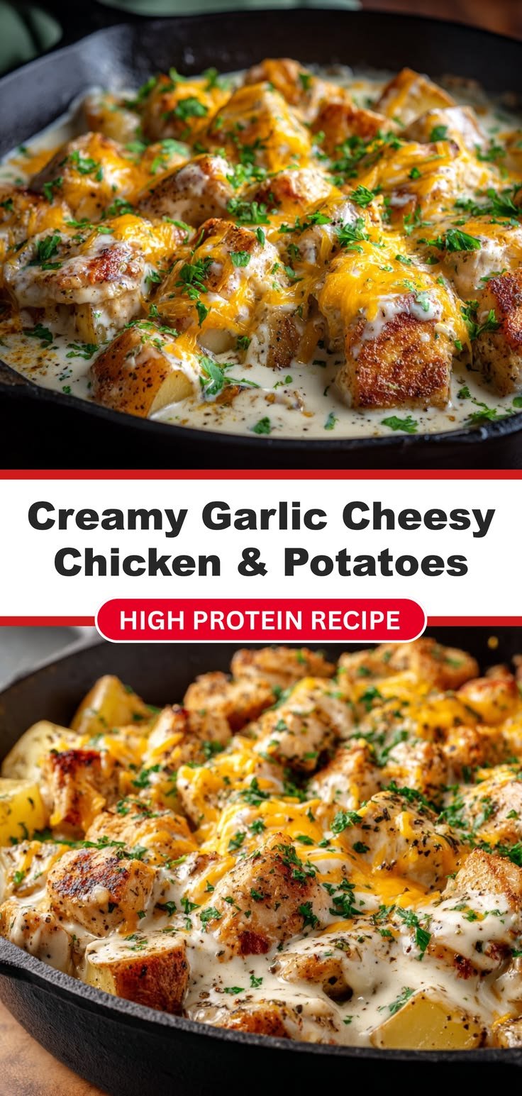 Creamy Garlic Cheesy Chicken & Potatoes | High-Protein Comfort Food