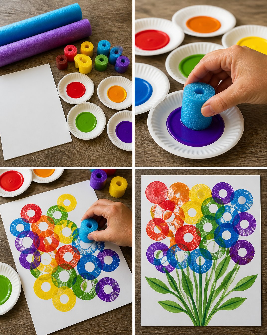 DIY Pool Noodle Rainbow Stamp Painting Activity