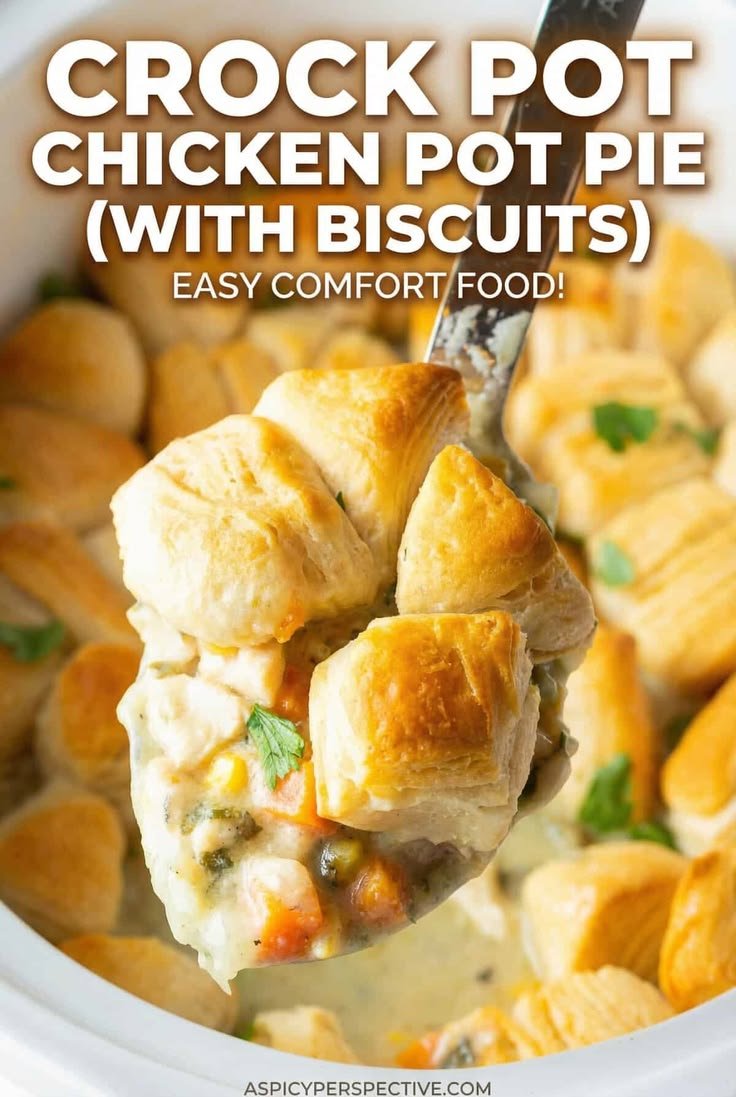 Crock Pot Chicken Pot Pie with Biscuit Topping | A Spicy Perspective