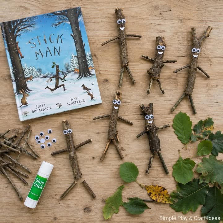 🌿 Make your own Stick Man! 🌿 Head outside to collect a few twigs, choose a chunky one for the body and smaller ones for the arms and legs, then glue them together and finish with googly eyes and a l...