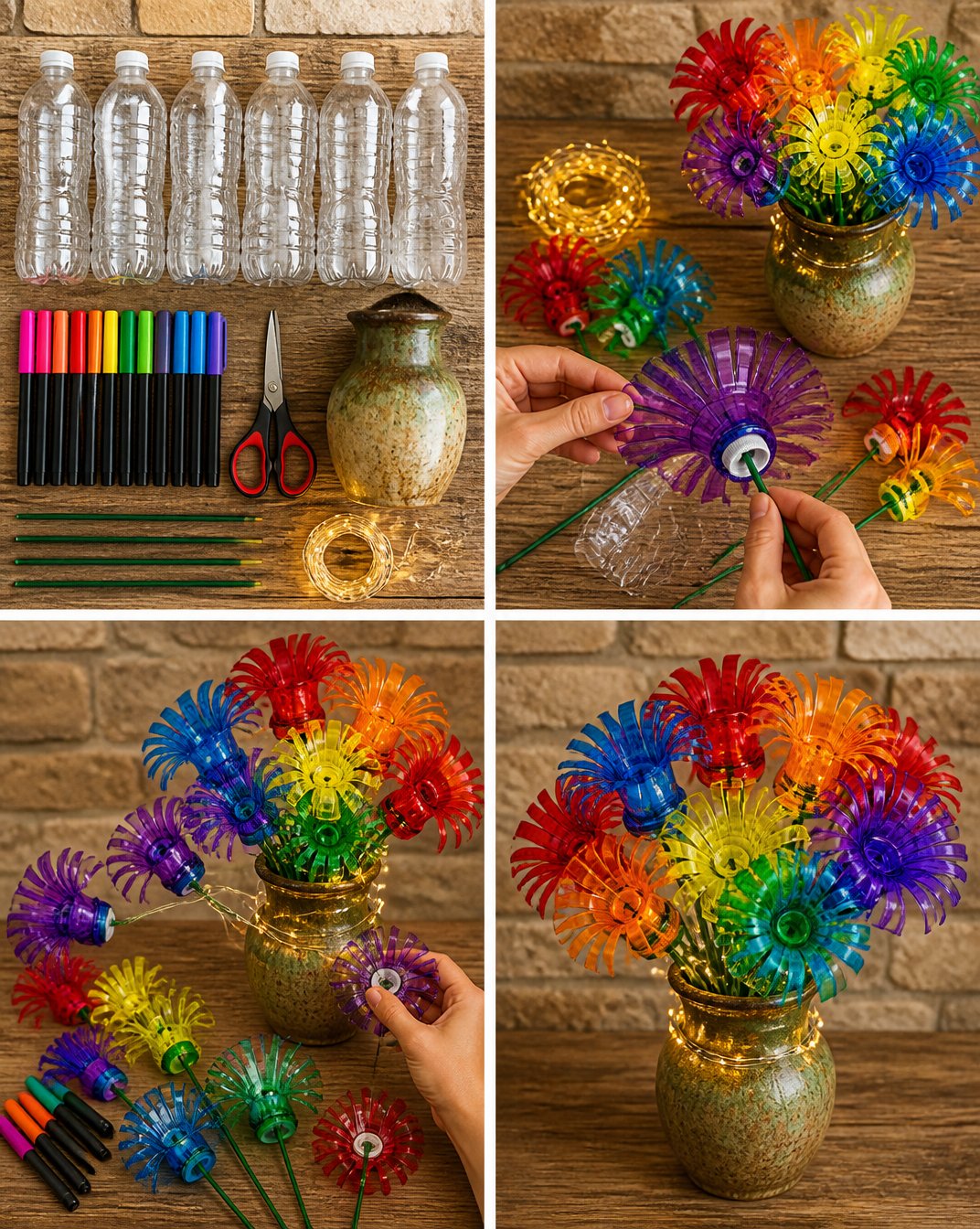 Plastic Bottle Rainbow Flower Bouquet DIY