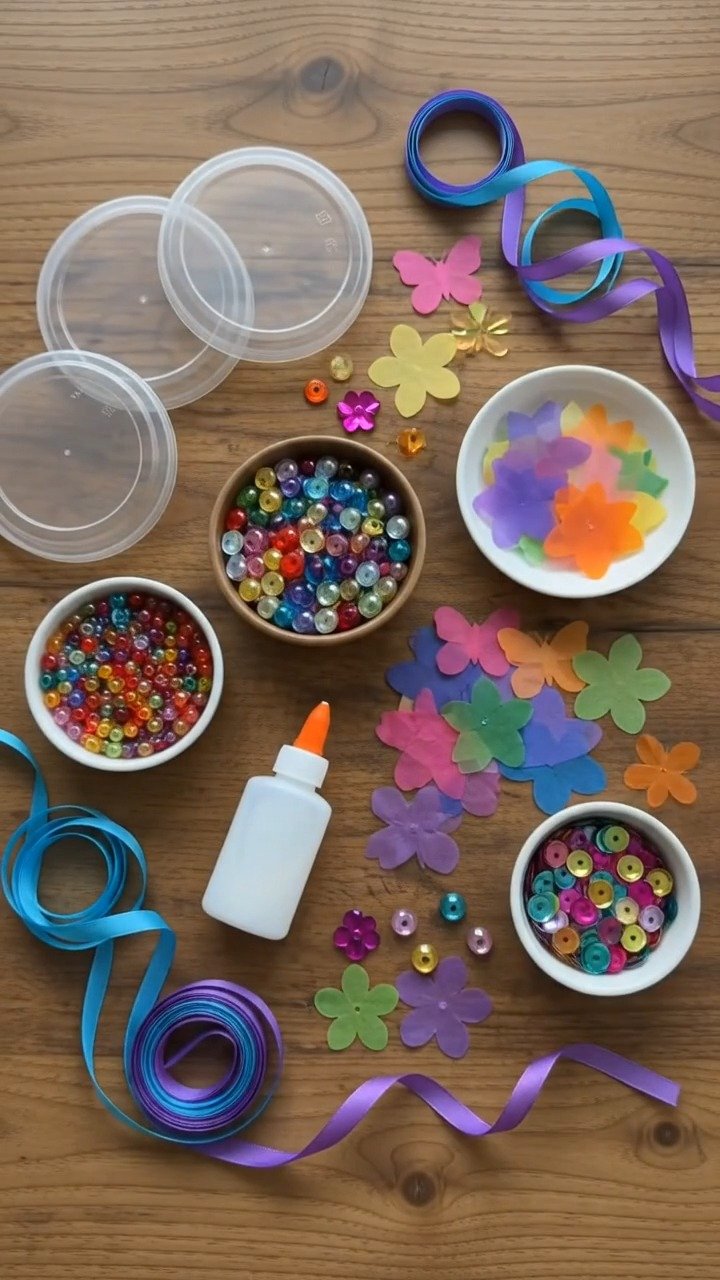 Colorful plastic lids transform into bright suncatchers that fill sunny windows with playful shapes and vibrant colors. 9 Colorful plastic lids transform into bright suncatchers that fill sunny windows with playful shapes and vibrant colors.