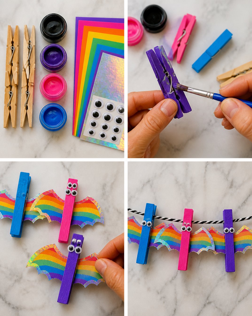 Rainbow Clothespin Bat Friends: DIY Kids Craft Idea 7 Rainbow Clothespin Bat Friends