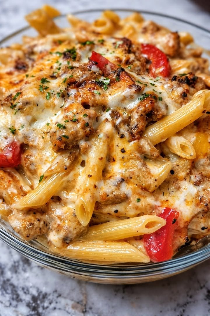Creamy Chicken Penne with Bell Peppers & Parmesan Cheese