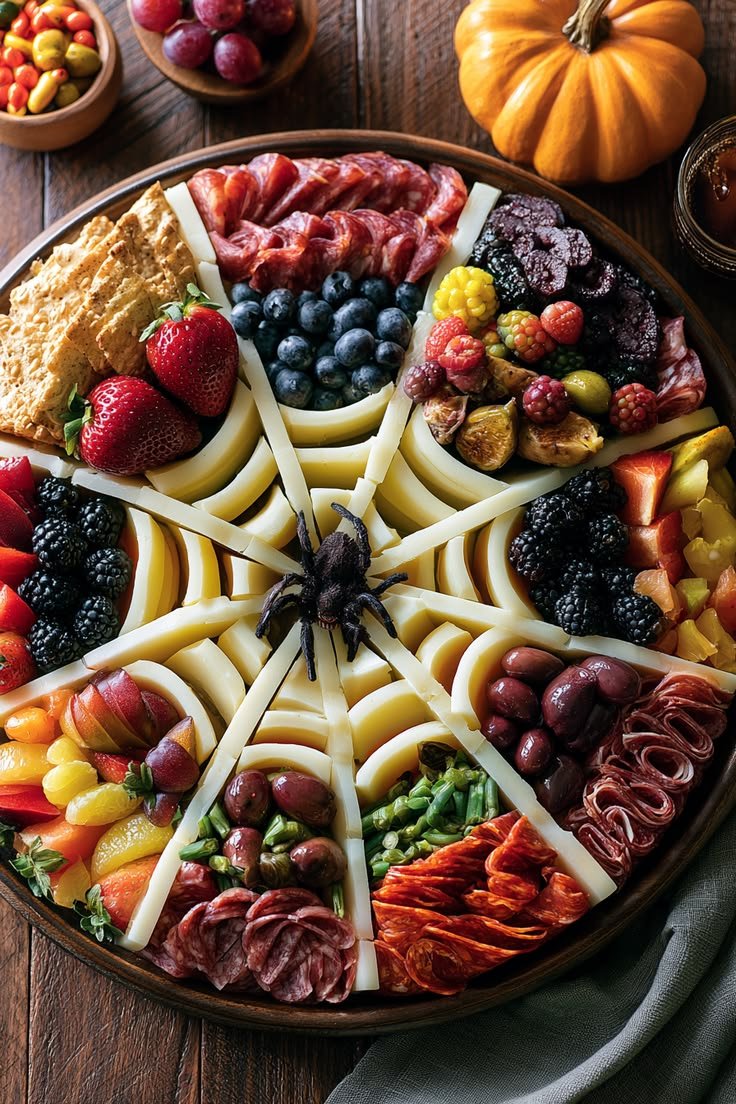 Creepy Halloween Spider Web Charcuterie | Easy Kids Appetizer