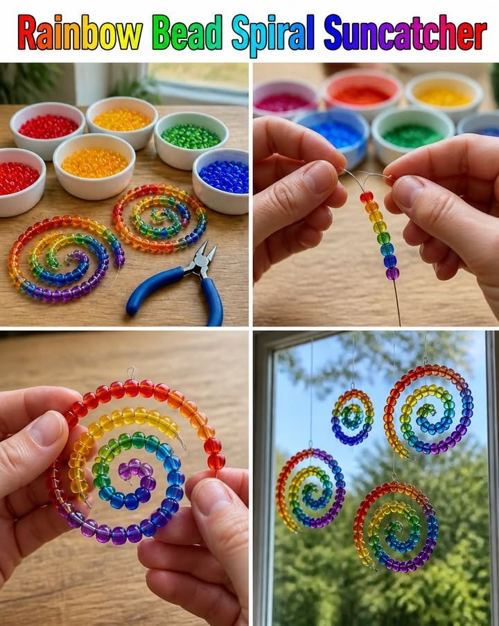 Rainbow Bead Spiral Suncatcher