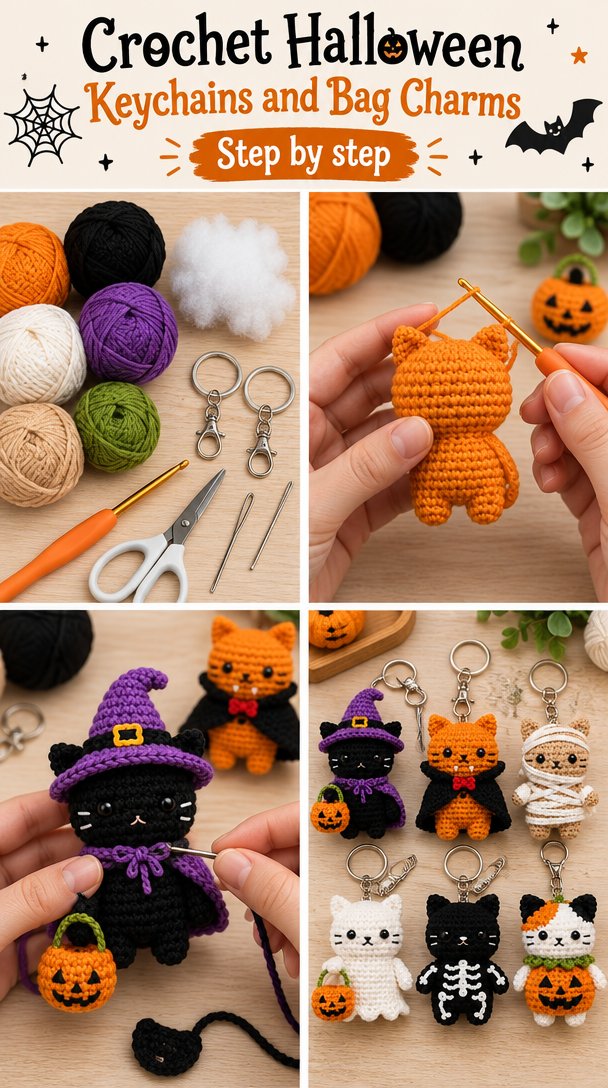 Crochet Halloween Keychains and Bag Charms 5 Crochet Halloween Keychains and Bag Charms