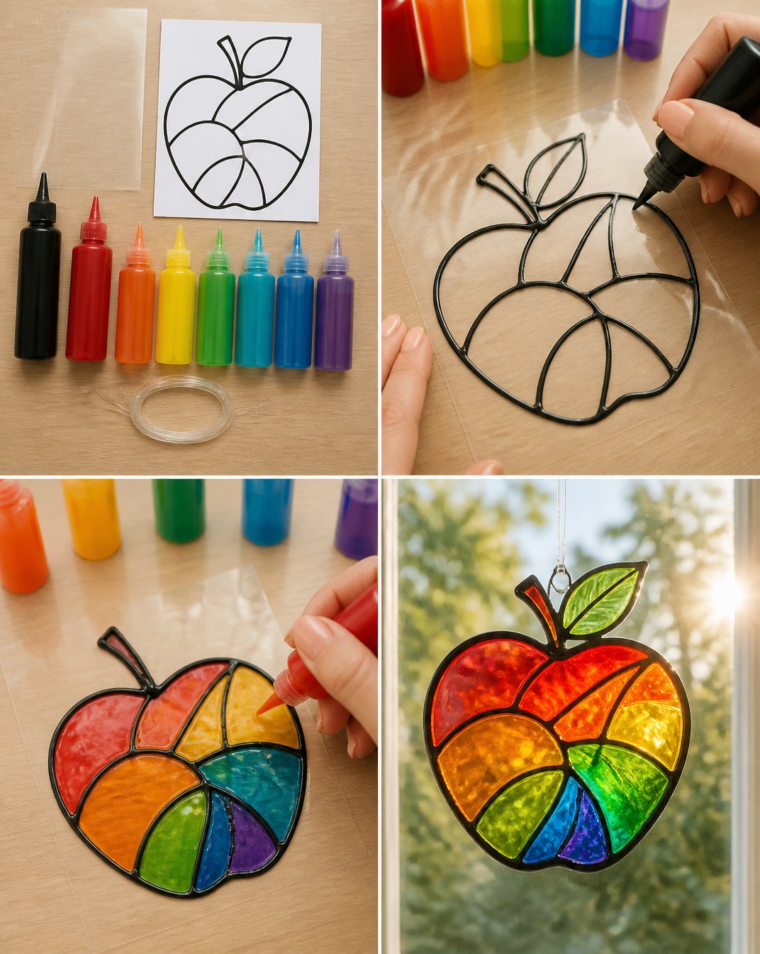 Colorful Rainbow Glass Apple Suncatcher 7 Vibrant Rainbow Stained-Glass Apple Suncatcher