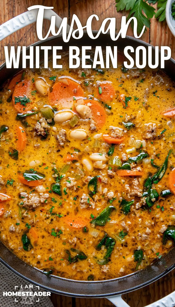 Tuscan White Bean Soup is a hearty dish!