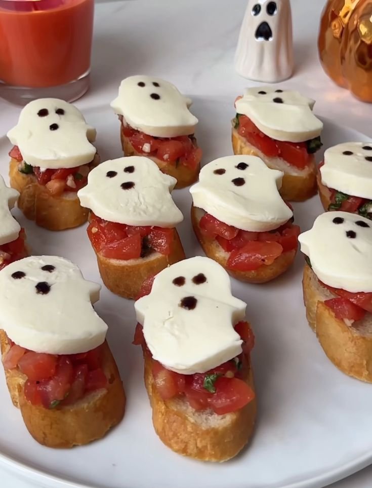 Beetle juice snack ideas | Beetlejuice snack, Caprese crostini ghosts, Halloween snacks