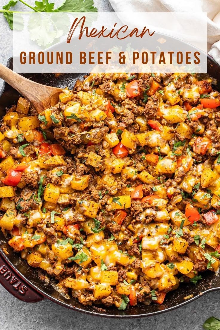 Cheesy Ground Beef and Potato Skillet Dinner