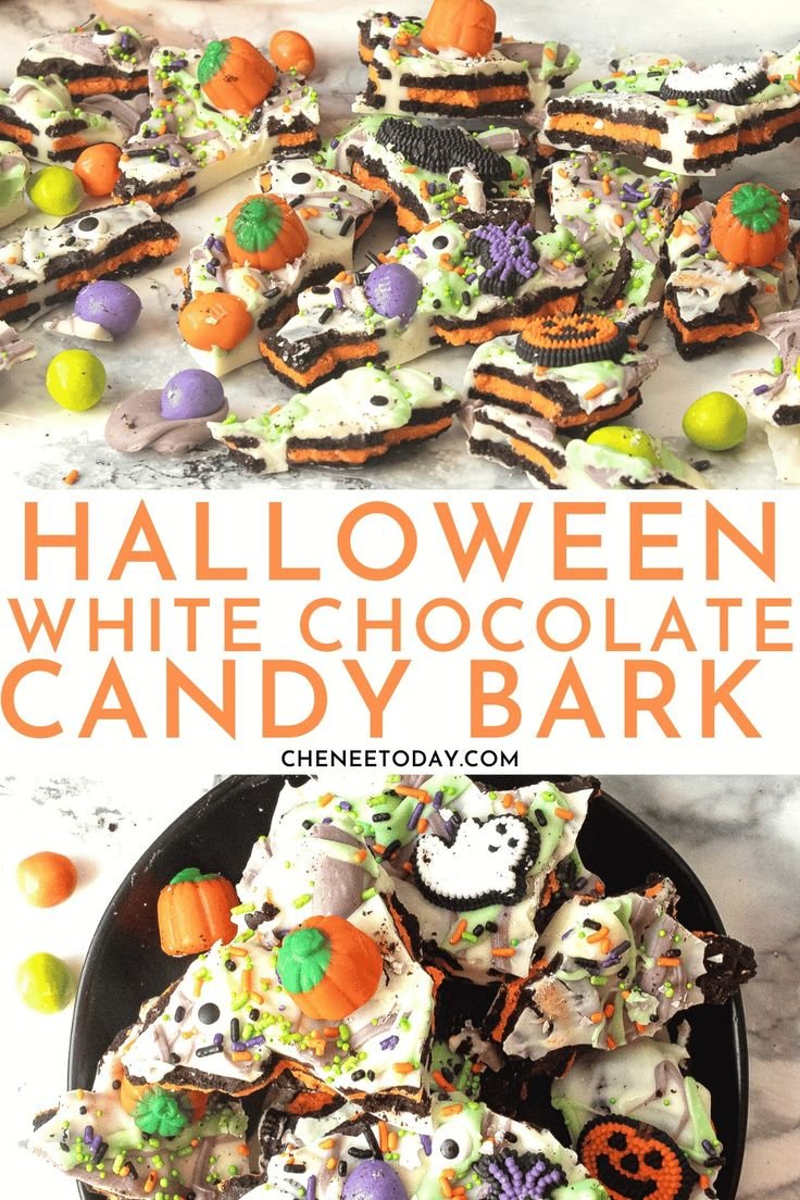 Best easy halloween bark recipes! Made with halloween candy, white chocolate, and Oreo cookies, this  boo bark is perfec… | Golden oreo halloween bark, Halloween bark candy, Halloween white chocolate