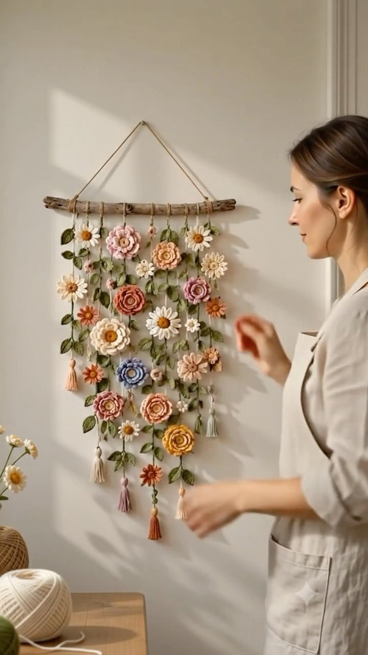 Crochet Floral Wall Hangings: Delicate Daisies, Textured Roses