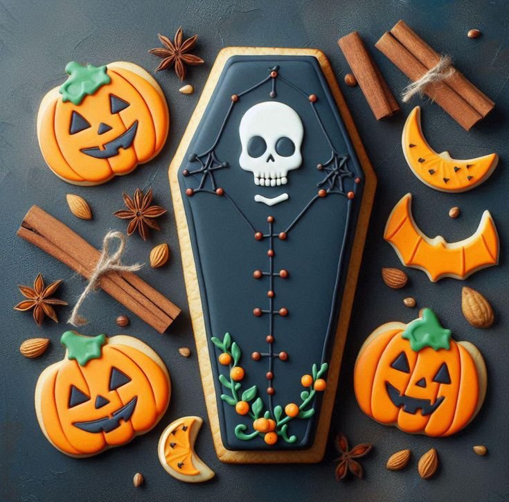Skeleton cookie royal icing | Halloween coffin decorated cookie, Coffin cookies royal icing, Coffin sugar cookies
