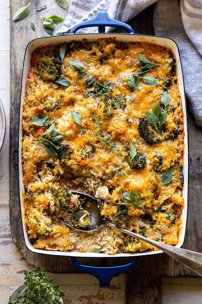 Broccoli Cheddar Chicken and Rice Casserole.
