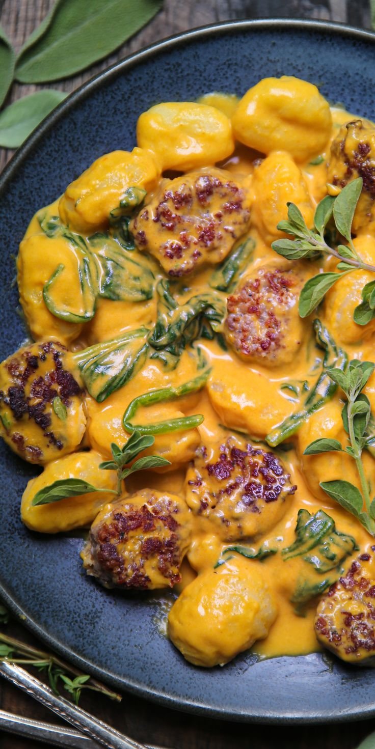Pumpkin Gnocchi with Spinach and Sausage