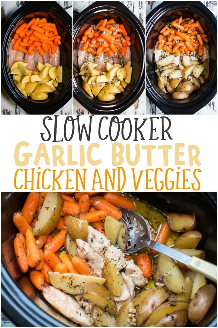 Slow Cooker Garlic Butter Chicken and Veggies is a complete meal that only takes a few minutes to pop in the slow cooker… | Crockpot meals with carrots, Crockpot dinner with chicken, Crockpot recipes chicken and vegetables
