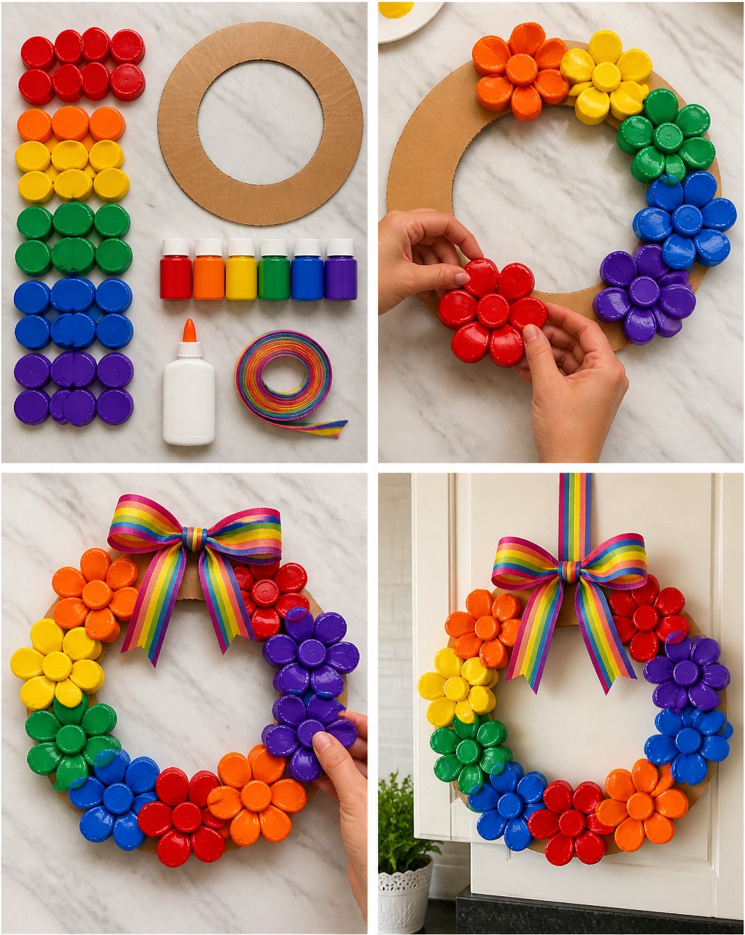 DIY Rainbow Bottle Cap Daisy Wreath Tutorial 17 Rainbow Bottle Cap Daisy Wreath