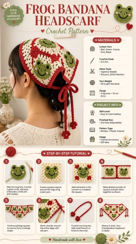 Frog Bandana Headscarf Pattern