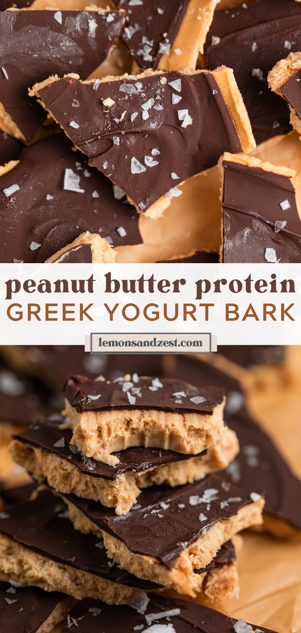 10 Minute Peanut Butter Chocolate Greek Yogurt Bark | Lemons + Zest