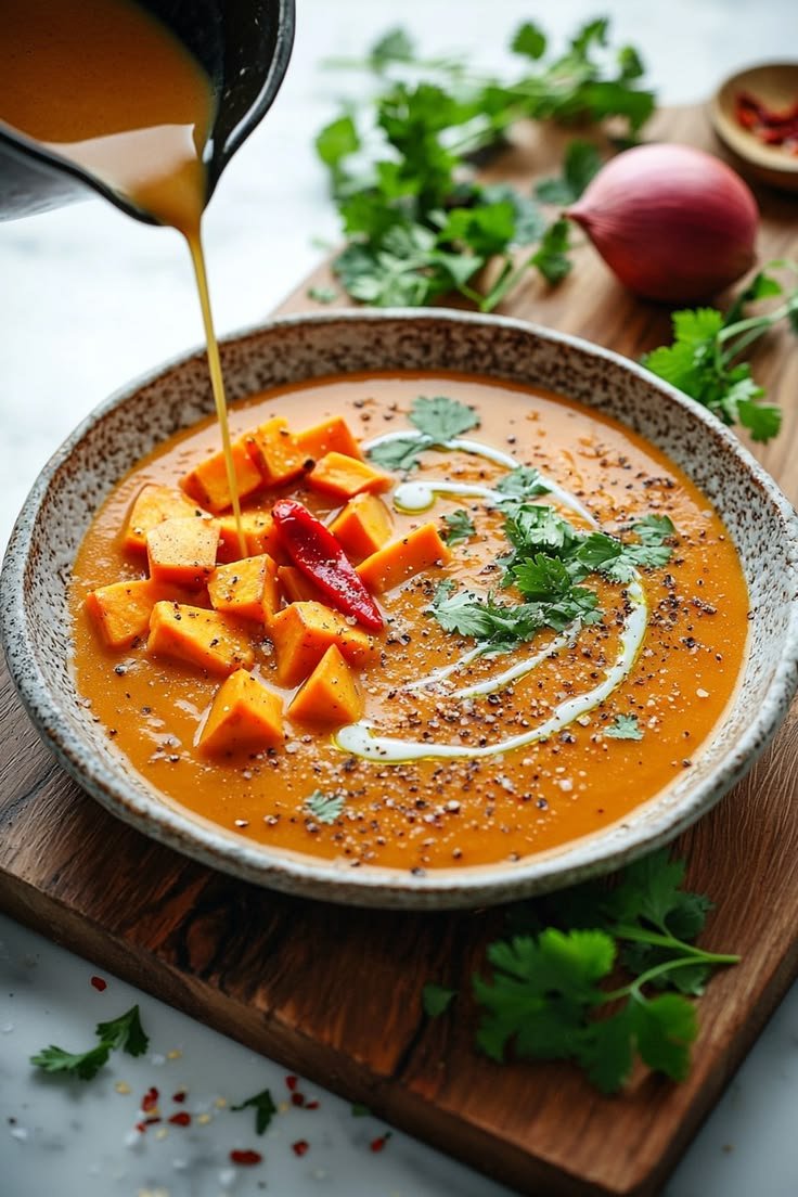 Creamy Sweet Potato Red Pepper Soup