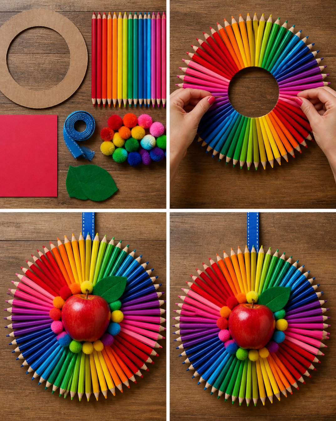 DIY Rainbow Apple Pencil Wreath for Teachers 7 Teacher’s Rainbow Apple Pencil Wreath