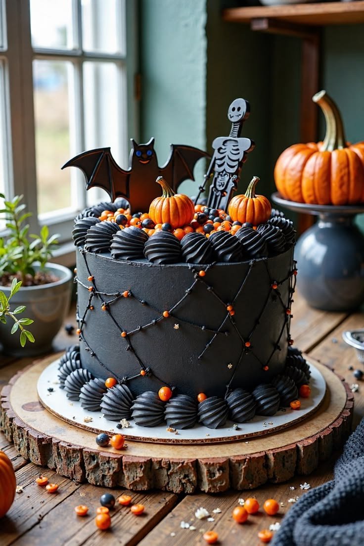 Chocolate Pumpkin Spider Web Cake