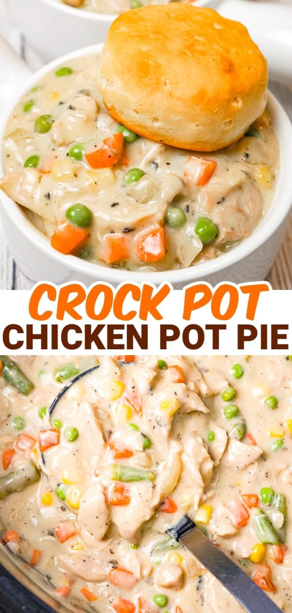 Crock Pot Chicken Pot Pie is an easy slow cooker dinner recipe made with boneless, skinless chicken thighs, cream of mus… | Chicken potpie crockpot, Easy chicken pot pie in crockpot, Chicken pot pie filling